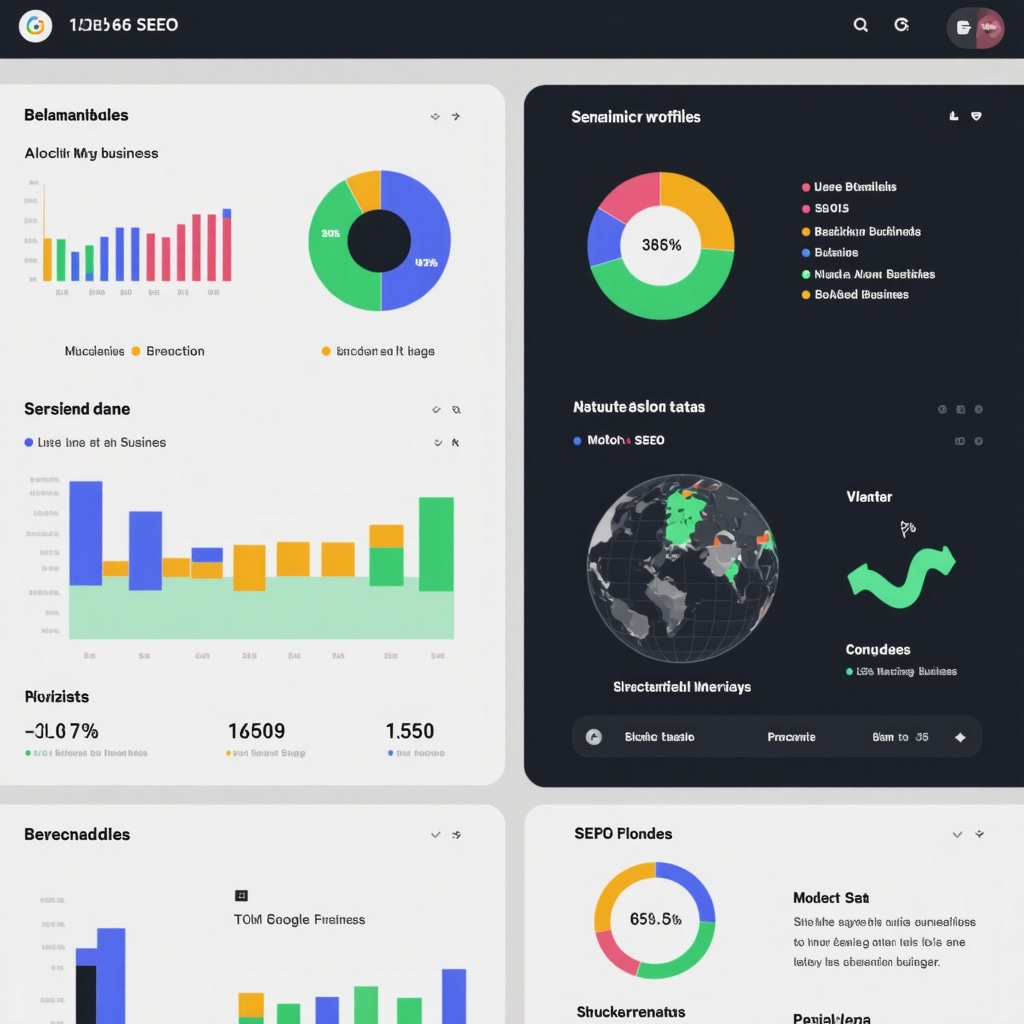 Digital dashboard showing AI analytics and backlink visualizations for GMB SEO