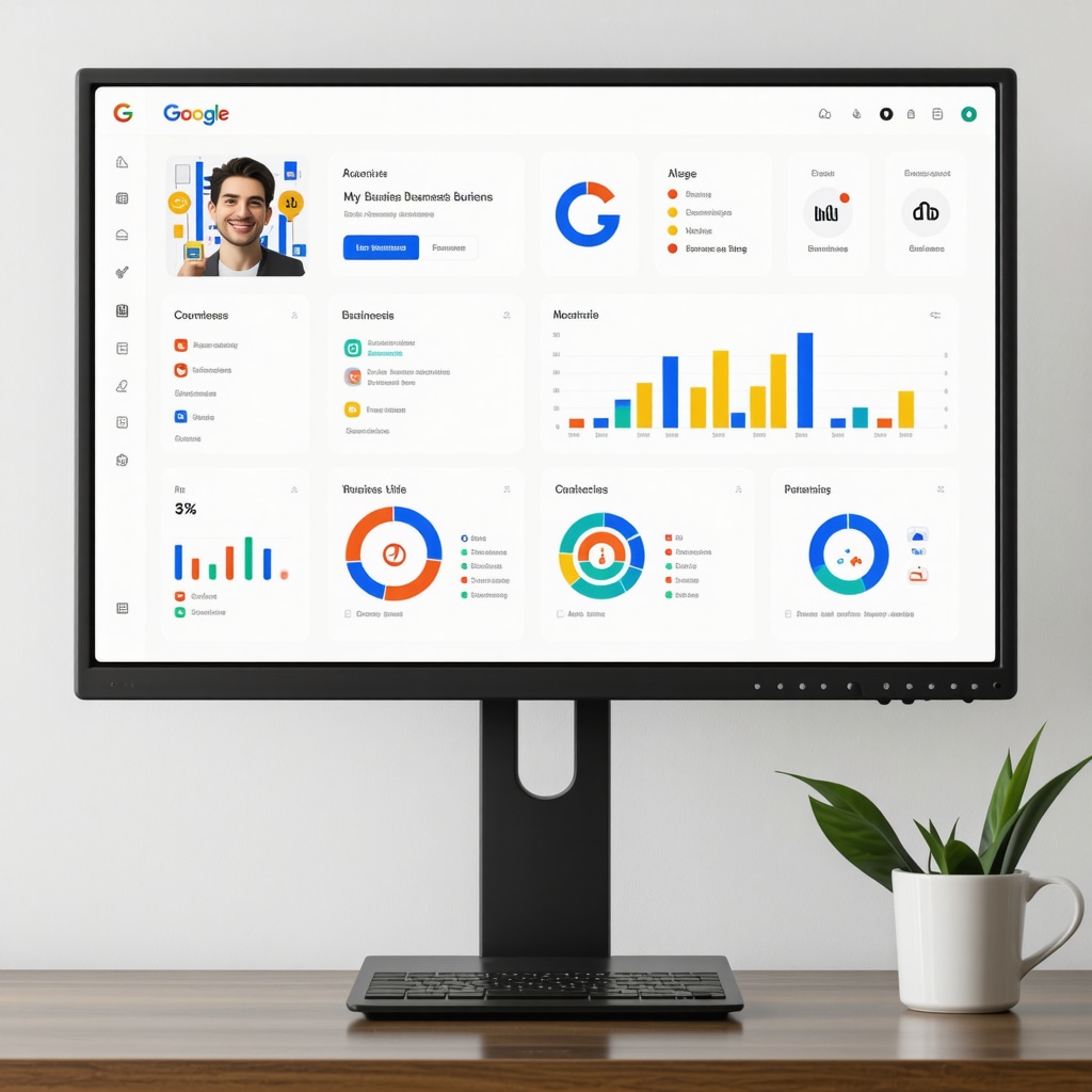 Futuristic dashboard showing AI-powered analytics for Google My Business optimization