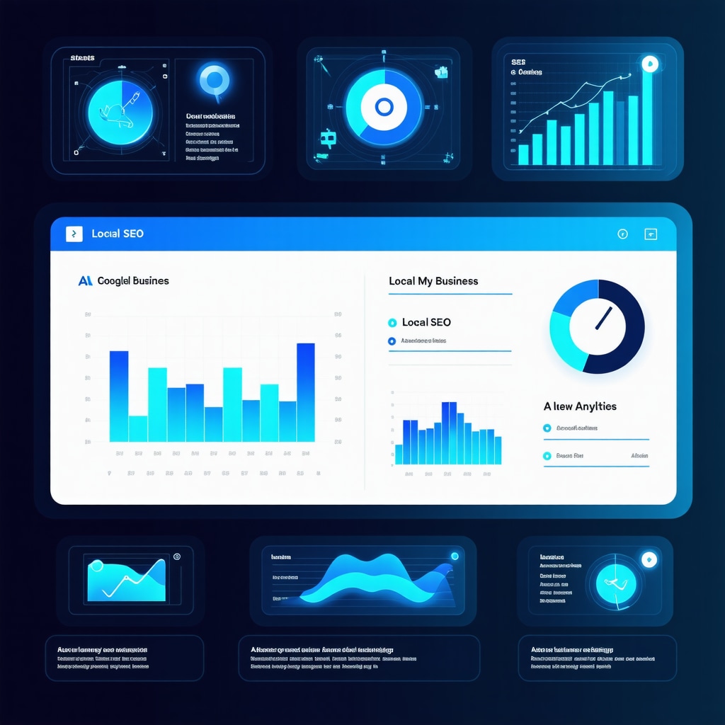 Futuristic digital dashboard showing AI analytics for Google My Business and local SEO optimization