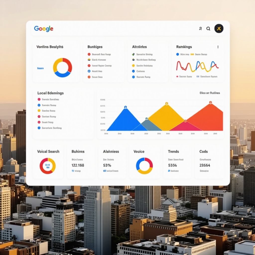 AI dashboard showing GMB metrics with behavioral and voice search data