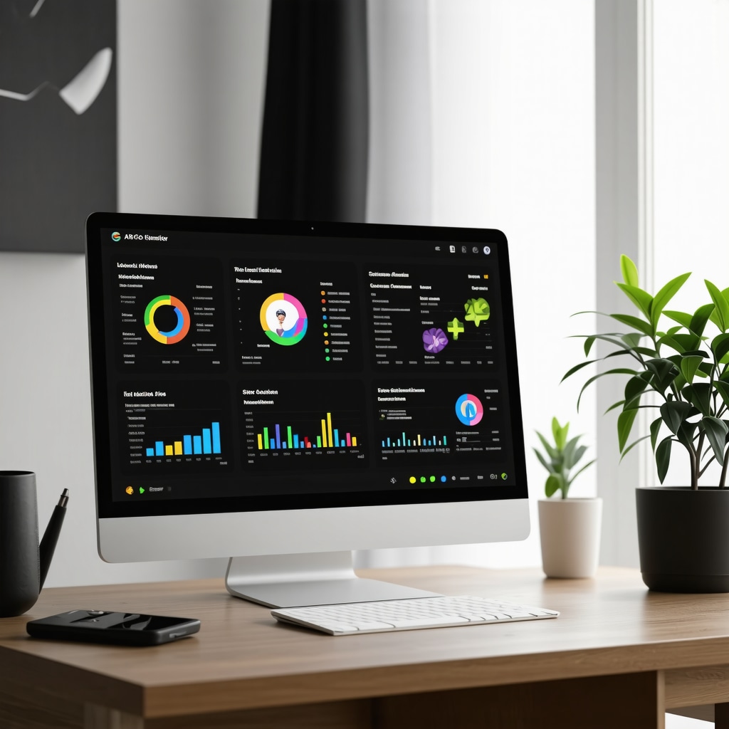 Futuristic dashboard showing AI analytics, AR previews, and influencer metrics for advanced GMB SEO