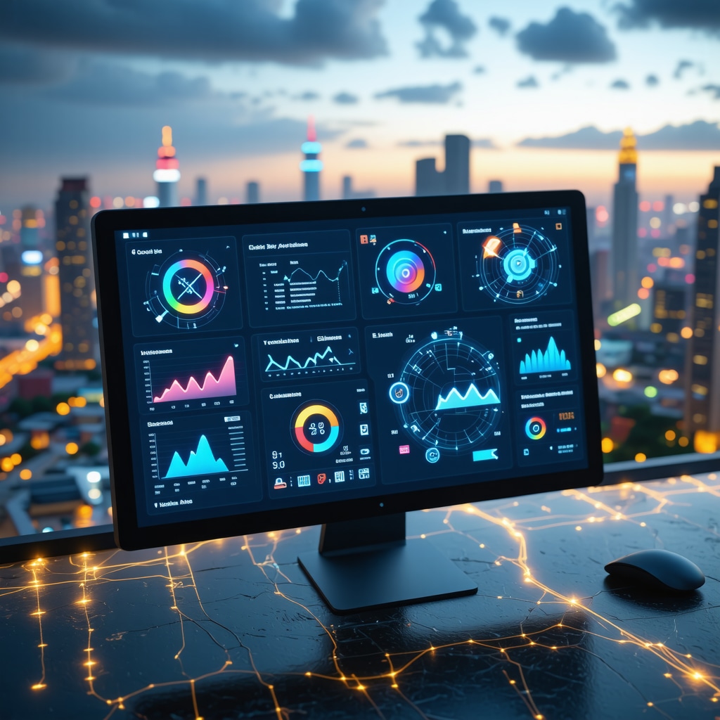 Illustration of AI analytics dashboard showing Google My Business verification metrics and automation tools for local SEO