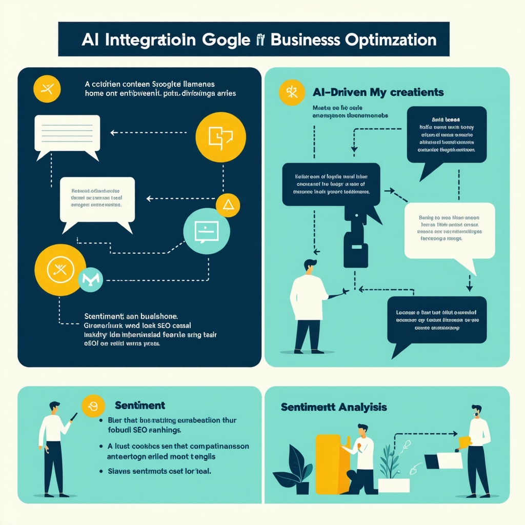 Infographic showing AI-powered content creation and sentiment analysis boosting local SEO for GMB