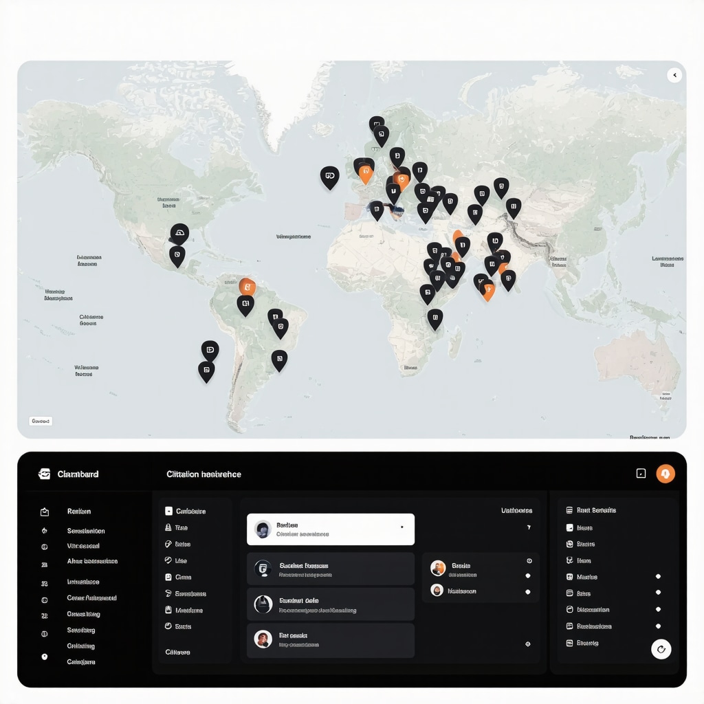 Digital dashboard displaying AI analytics for citation consistency and local SEO across multiple business locations