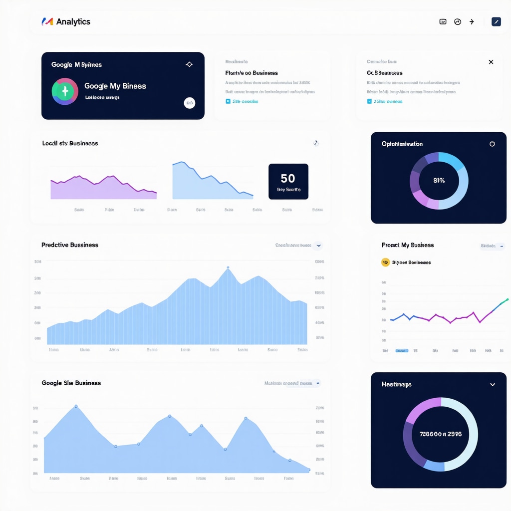 Futuristic AI analytics dashboard showcasing local SEO data and predictive trends for Google My Business