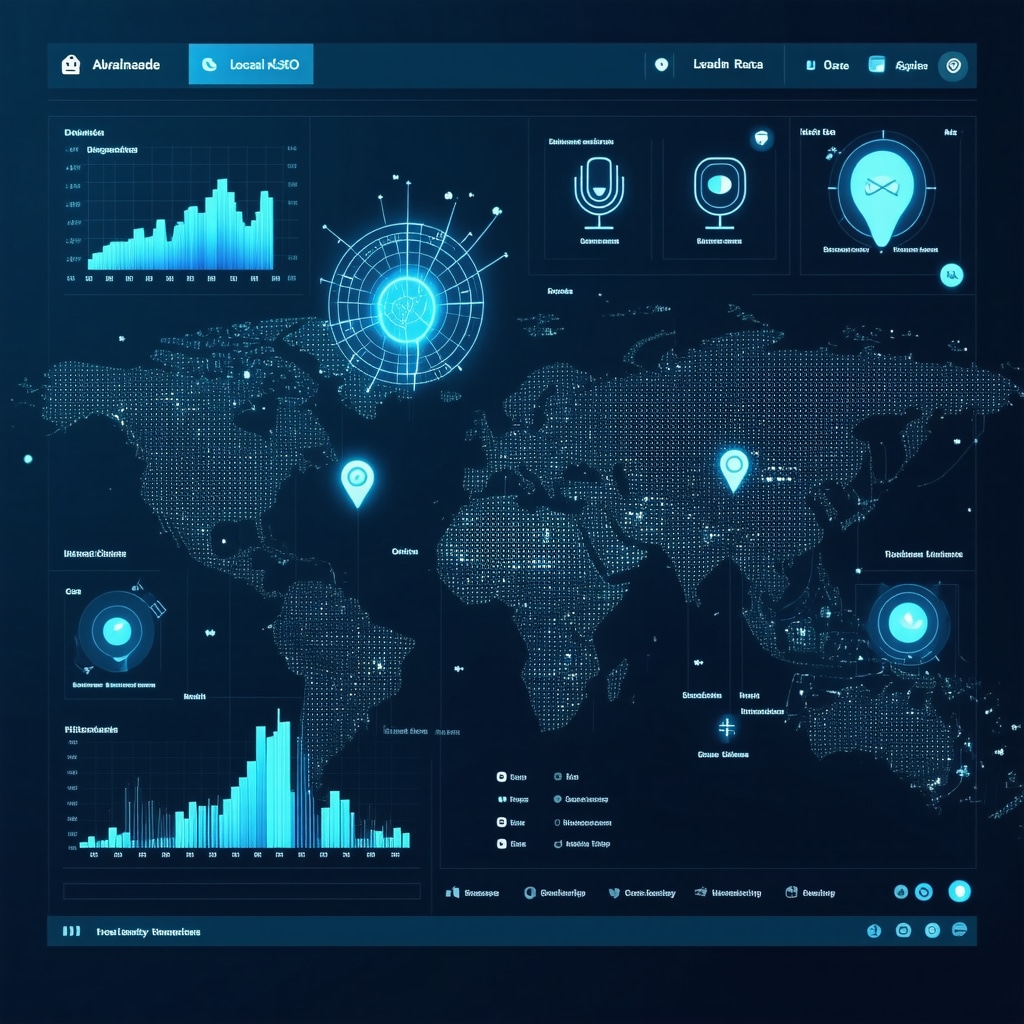 Digital dashboard showcasing AI analytics and local SEO data visualization