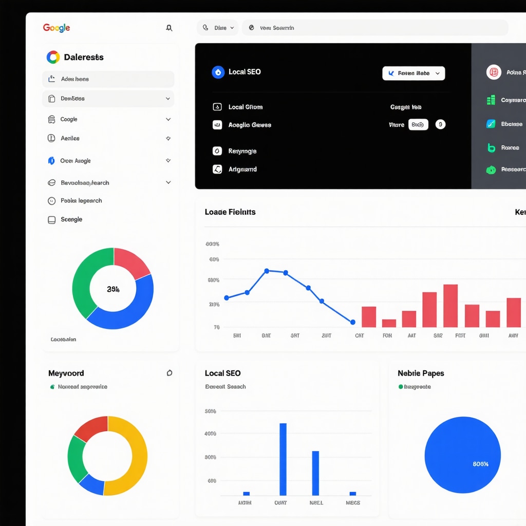 Digital dashboard illustrating AI-based data analytics and local SEO metrics for Google My Business