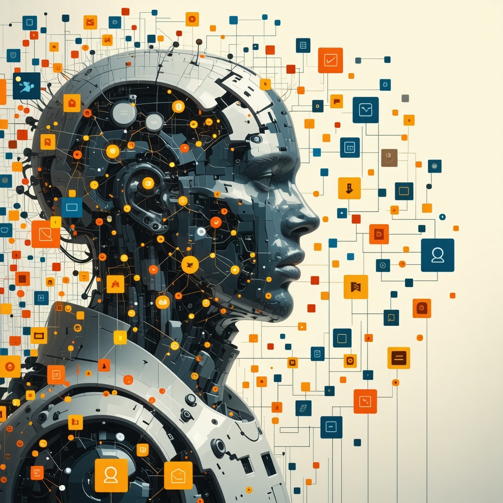 Illustration of AI analyzing customer reviews with semantic tags and local business icons