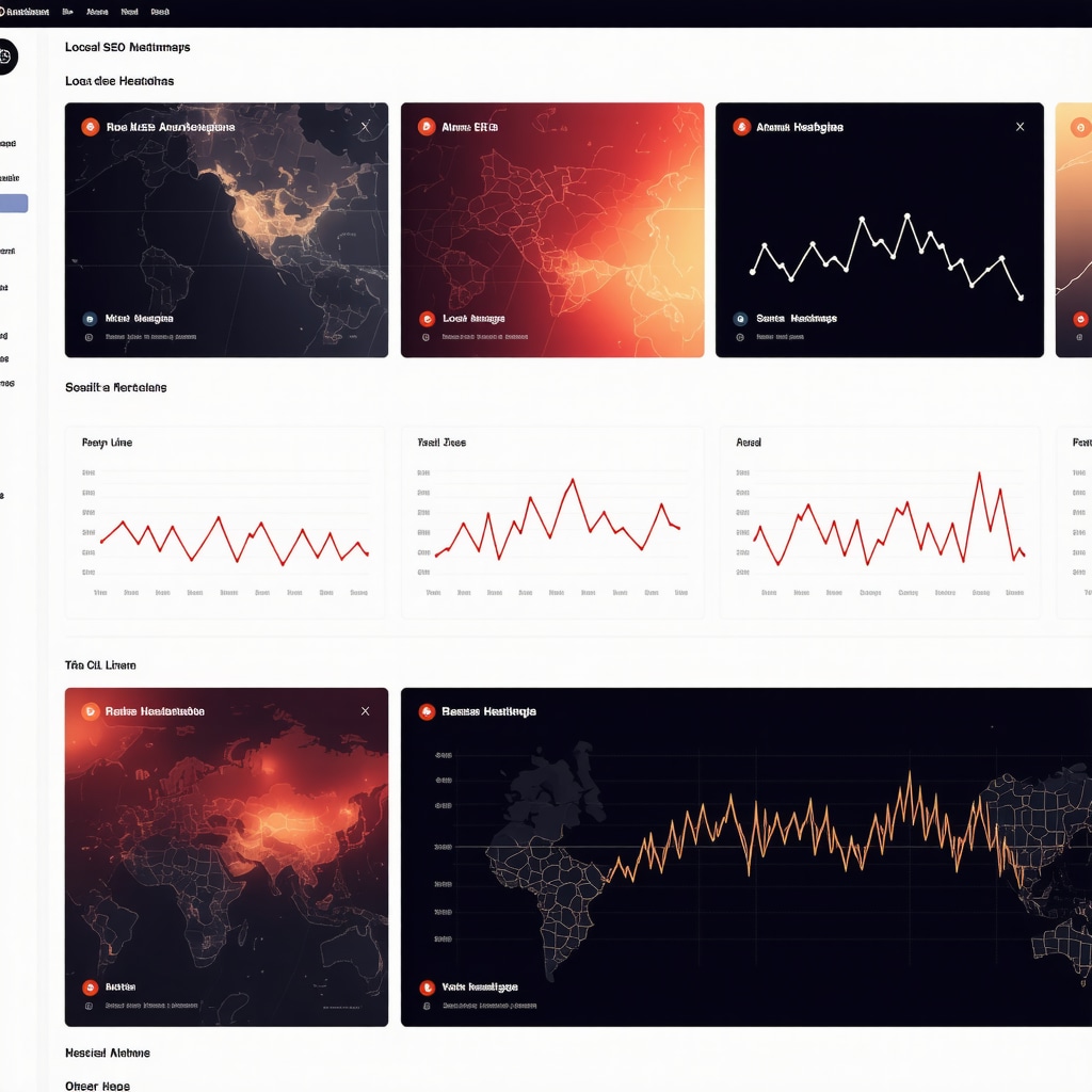 Interactive dashboard displaying AI-driven local SEO data visualizations including heatmaps and geographic insights