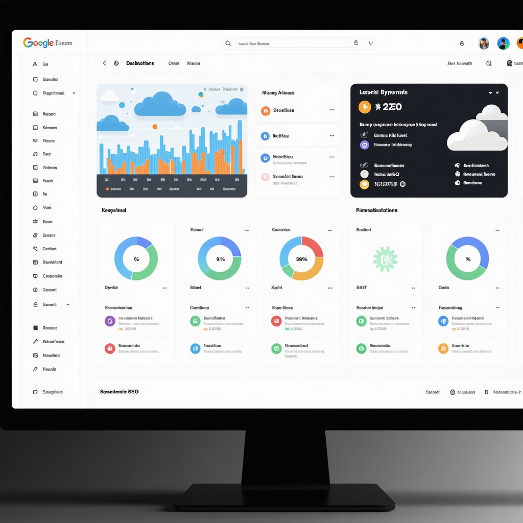 Dashboard showing behavioral analytics and semantic SEO keyword cloud for GMB optimization