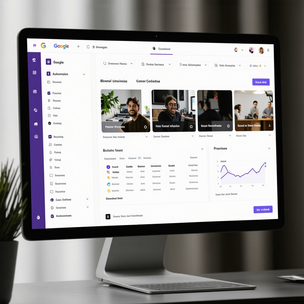 Digital dashboard showing Google Business analytics, AI tools, and video previews for local SEO optimization
