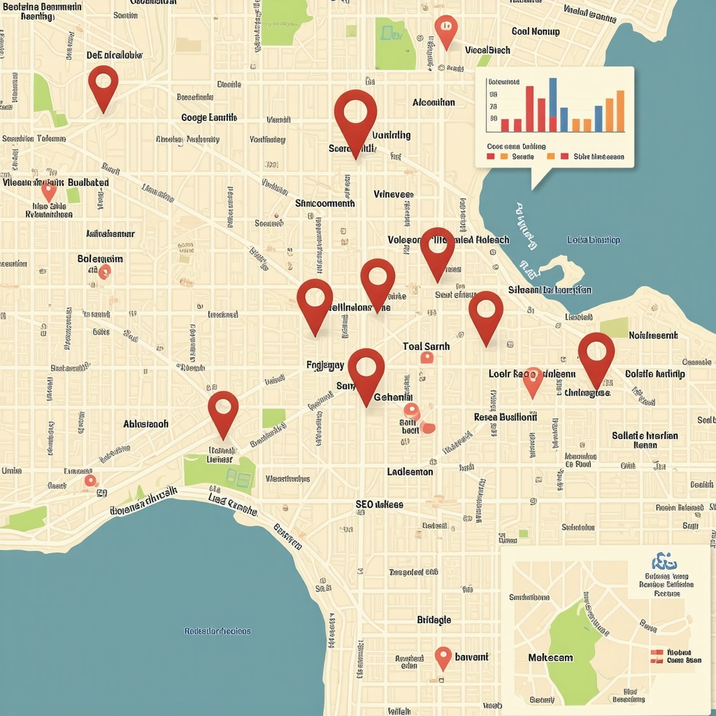 Diagram showing behavioral analytics, voice search, schema markup, and local link building in Google Maps SEO context