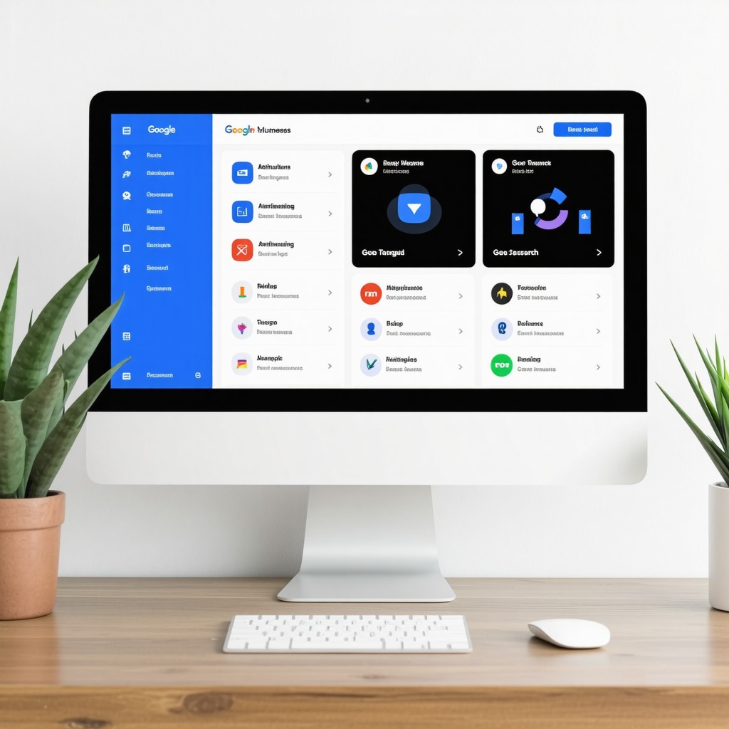 Dashboard illustrating advanced GMB features including attributes, messaging bots, geo-targeted posts, and voice search analytics