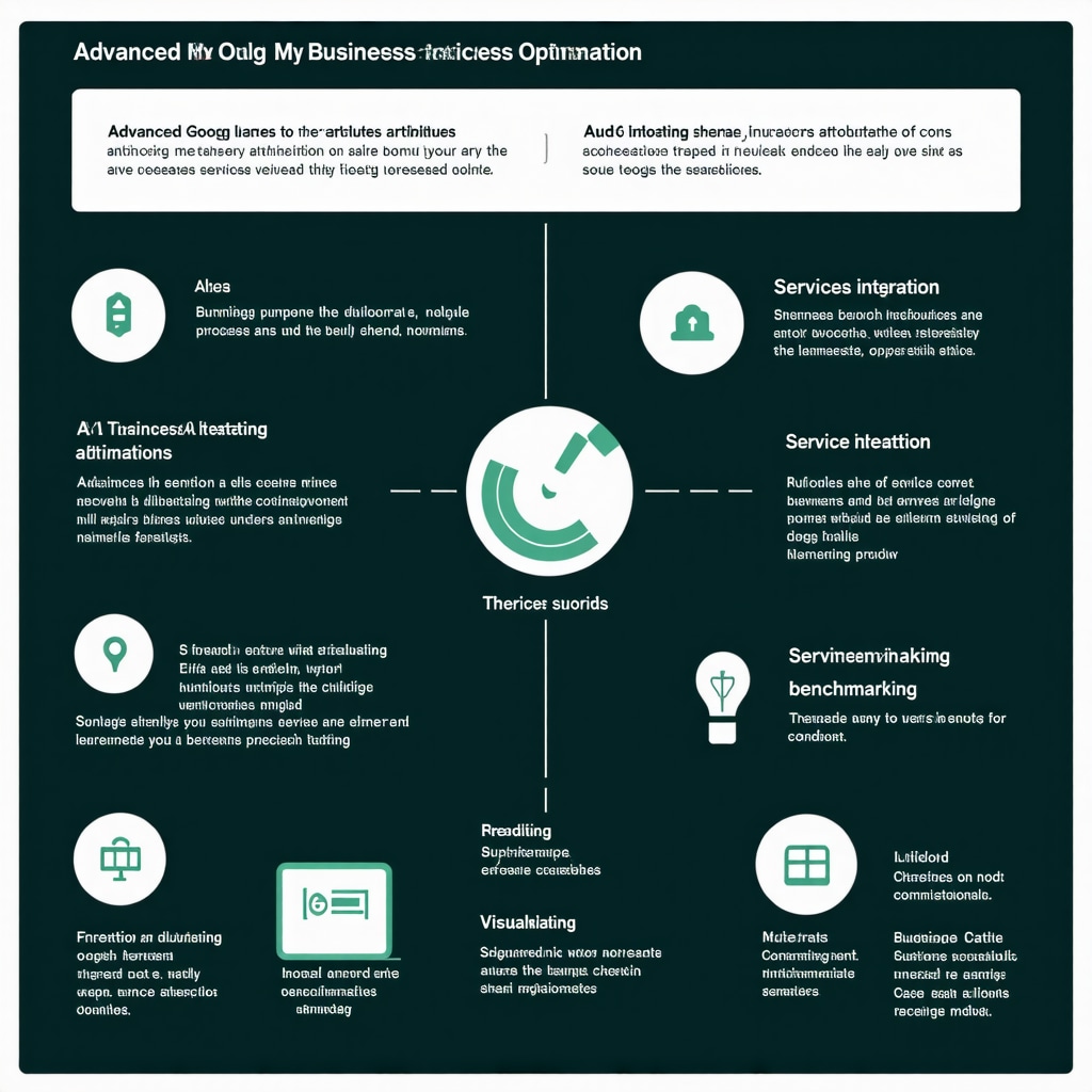 Infographic showing advanced GMB attributes optimization, AI integration, and audit strategies for local SEO