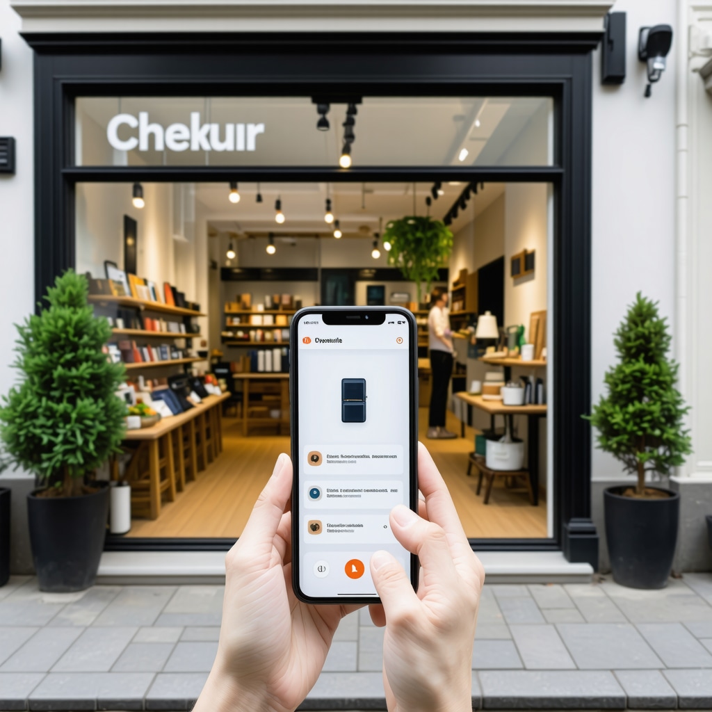 Smartphone displaying augmented reality interface over a local business storefront for enhanced user engagement