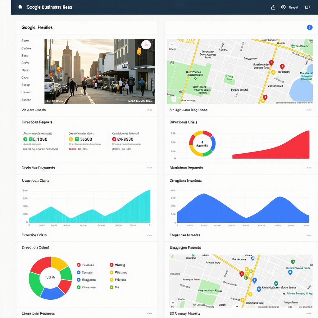 Dashboard showing user engagement metrics and local map for Google Business Profile
