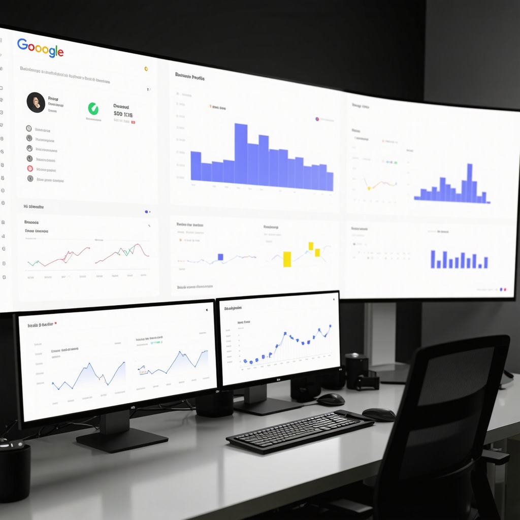 High-tech dashboard featuring Google Business Profile behavioral analytics and API integration visualizations