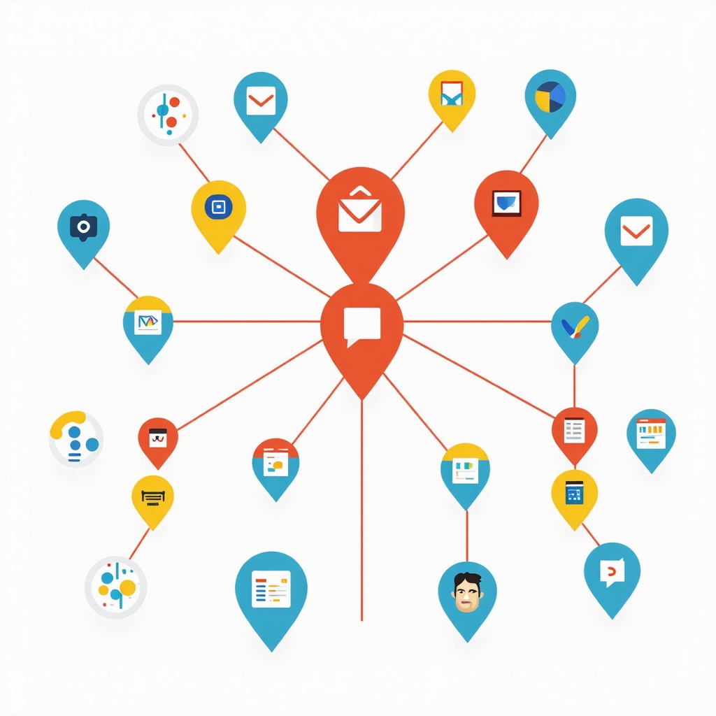 Visual diagram of multi-location GMB SEO strategies including citations, analytics, and schema markup