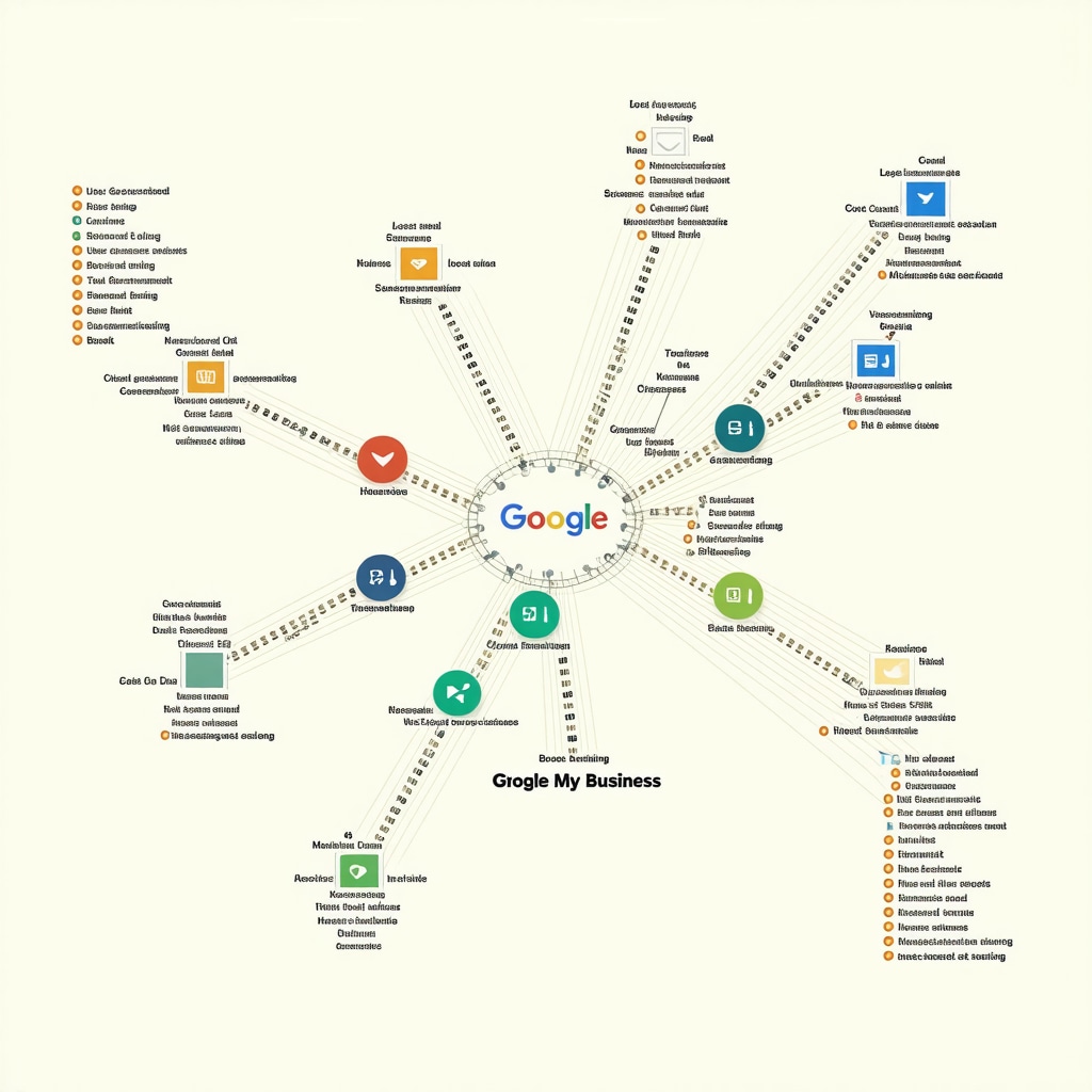 Network diagram illustrating structured data, user-generated content, and local citations synergy for Google My Business SEO