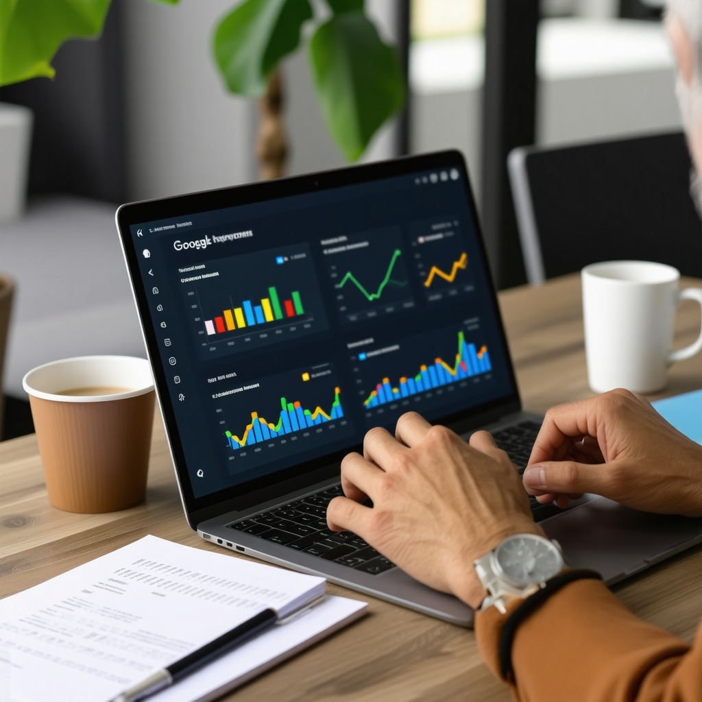 Laptop screen showing Google Keyword Planner data for local SEO analysis