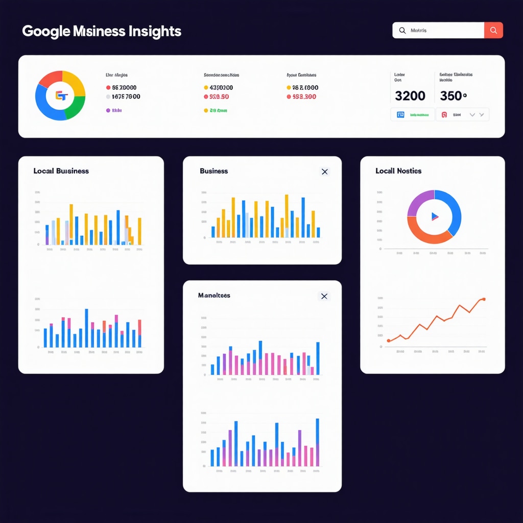 Visualization of Google My Business Insights dashboard displaying local SEO analytics graphs and metrics