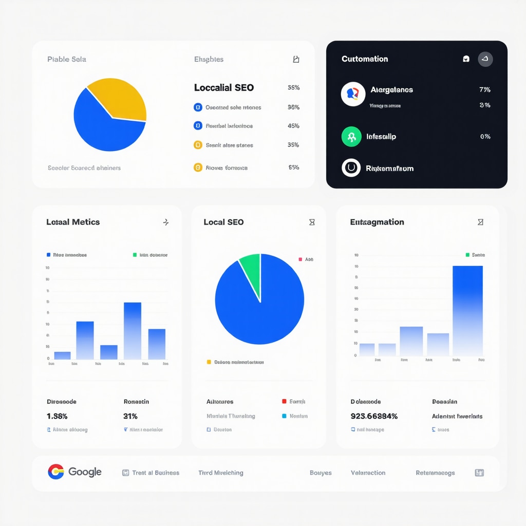 Dashboard showing GMB Insights charts and AI data analysis icons