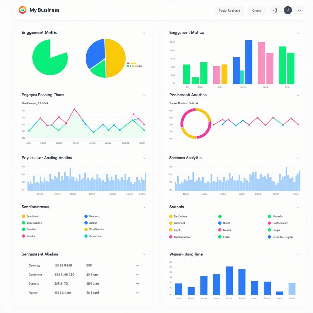 Dashboard showing detailed analytics of Google My Business post engagement, timing, and sentiment analysis