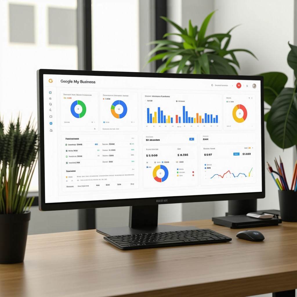 Digital dashboard displaying Google My Business analytics and AI-powered local SEO optimization tools