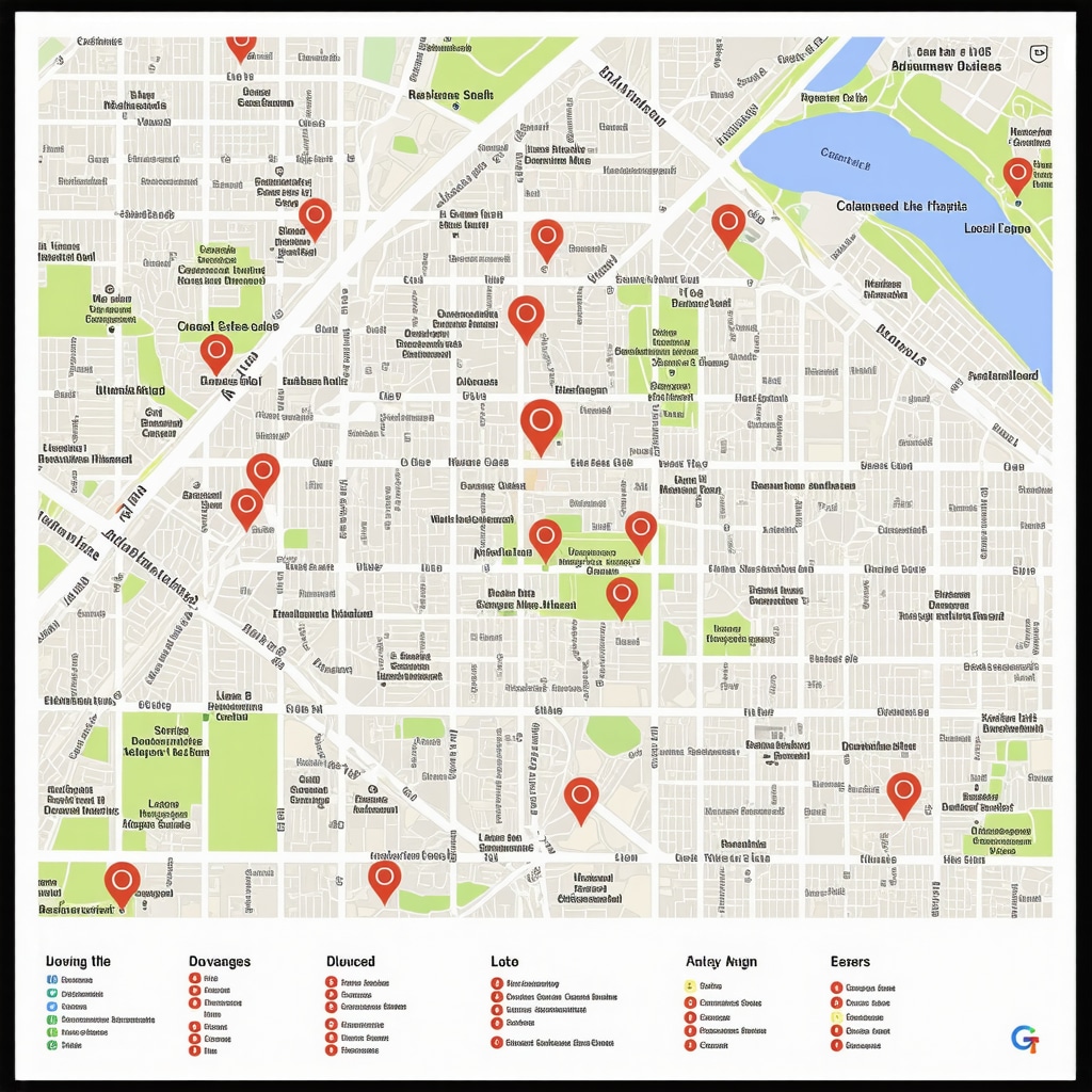 Digital map showing neighborhoods and keyword analytics for advanced local SEO