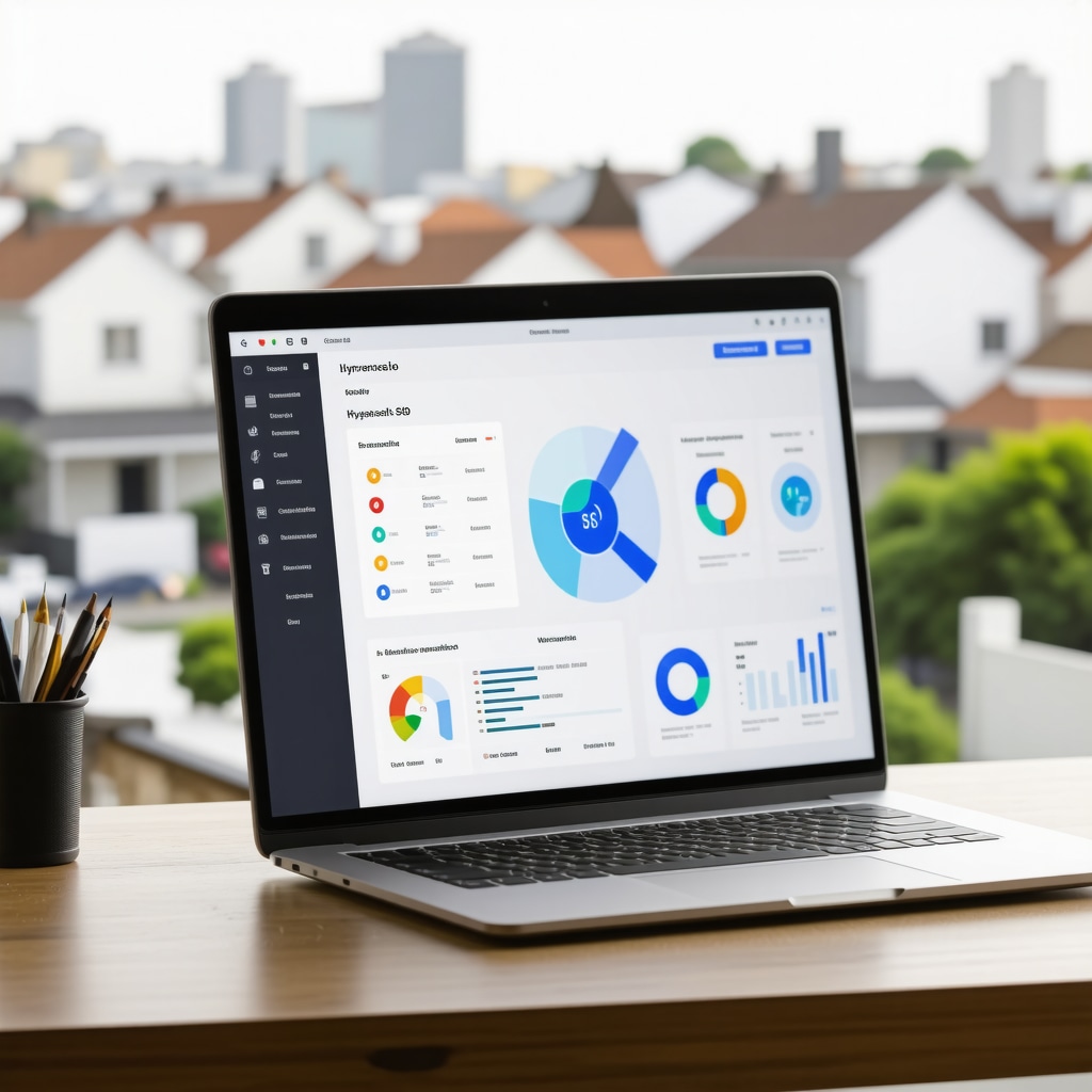 Laptop showing advanced hyperlocal SEO analytics with AI and behavioral data in city neighborhood context.