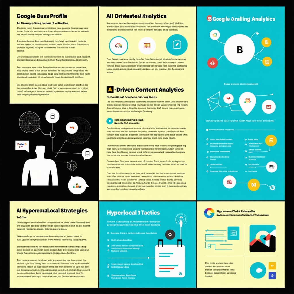 Infographic displaying analytics, AI tools, and hyperlocal SEO strategies for Google Business optimization
