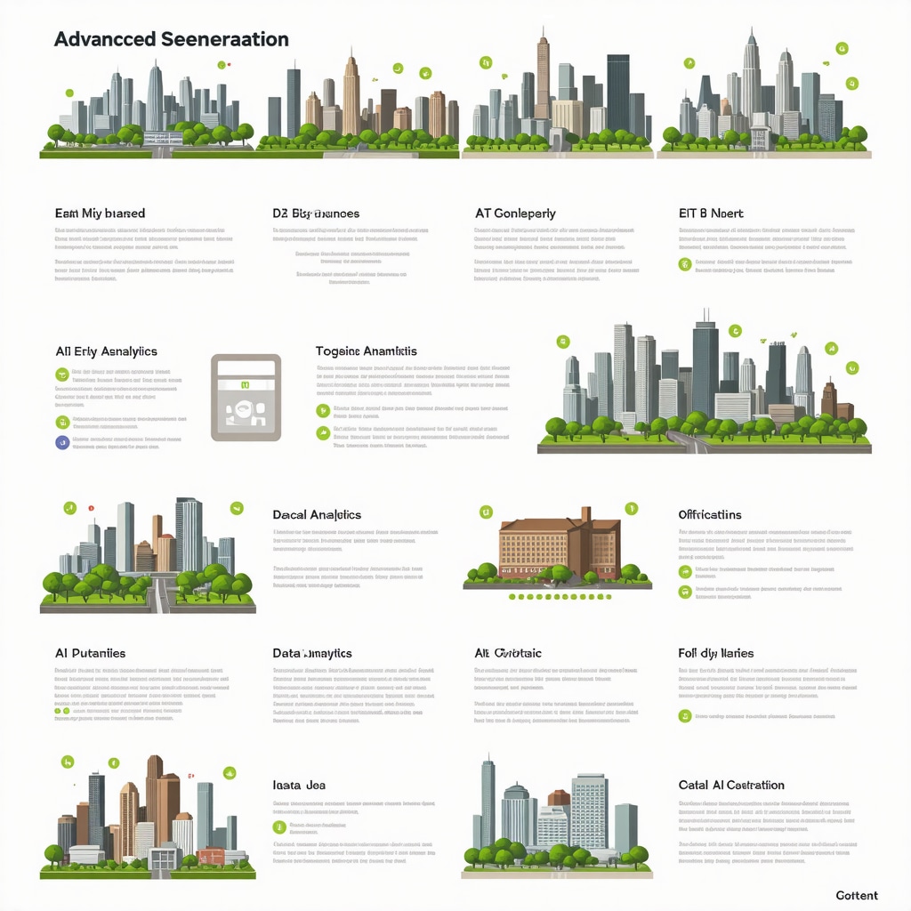 Infographic showing advanced semantic SEO and AI content strategies for optimizing Google My Business posts with local landmarks and analytics charts
