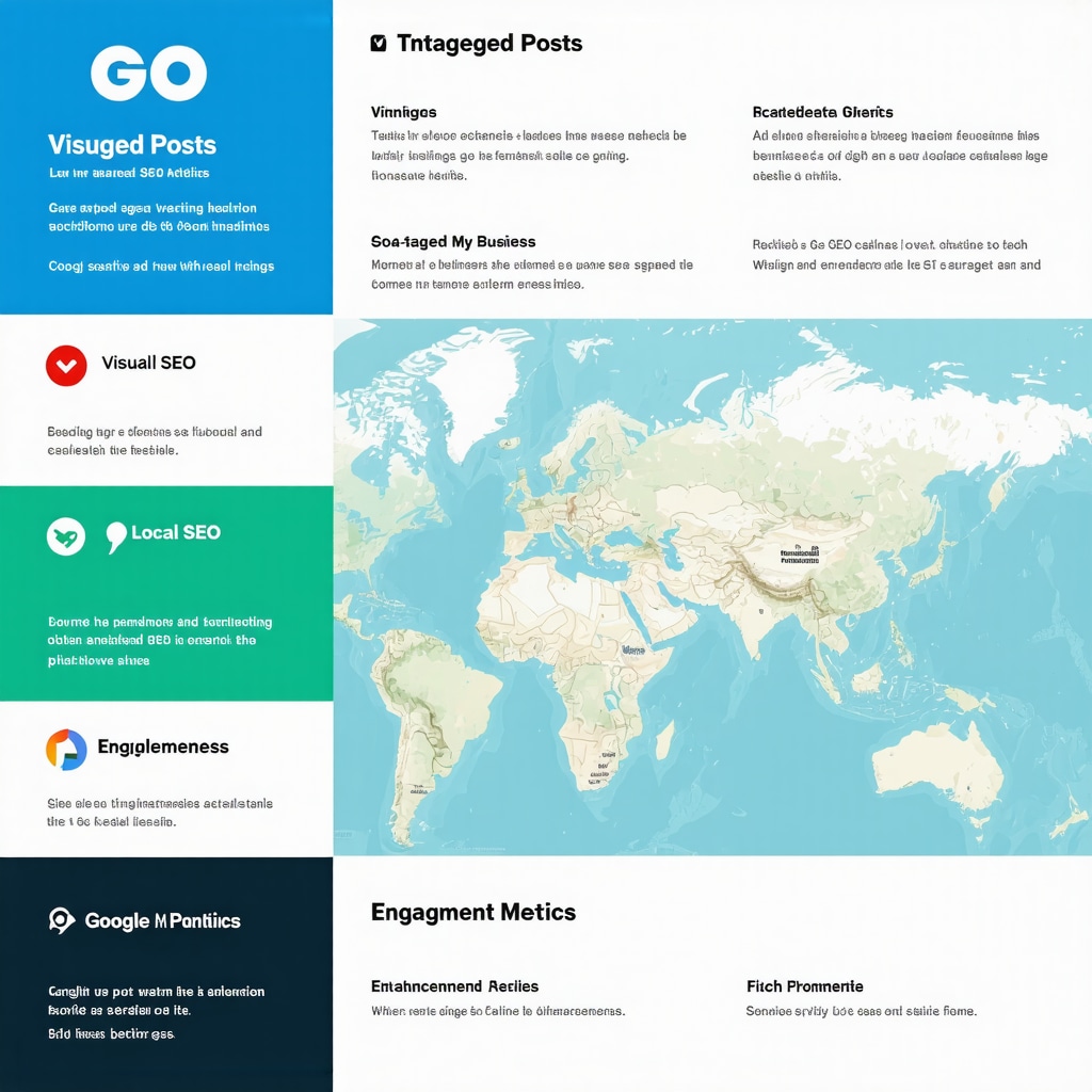 Infographic showing how geo-tagged posts and optimized images/videos improve Google My Business local search rankings