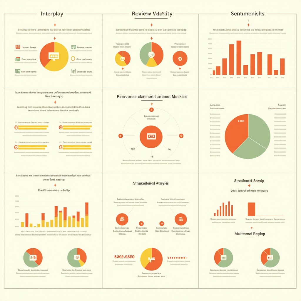 Infographic depicting review velocity, sentiment analysis, schema markup, and multi-channel strategies for improving local SEO