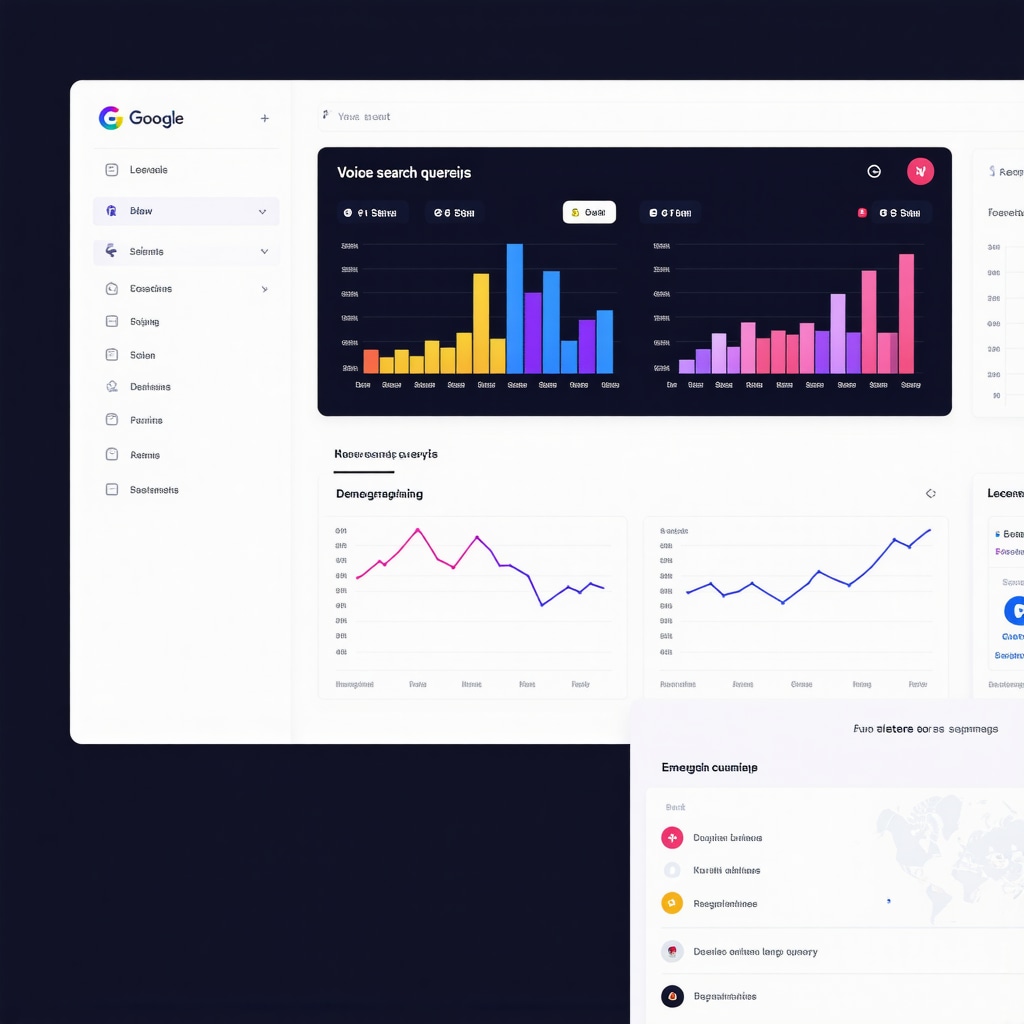 Dashboard showing voice search query analytics for Google My Business with demographic and location data