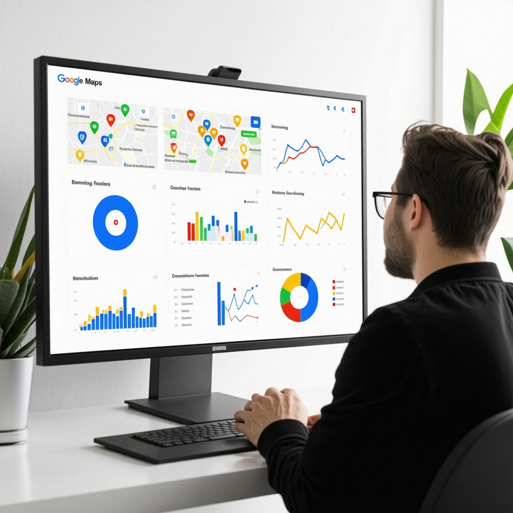 Digital dashboard showing Google Maps SEO behavioral analytics and ranking factors for local business