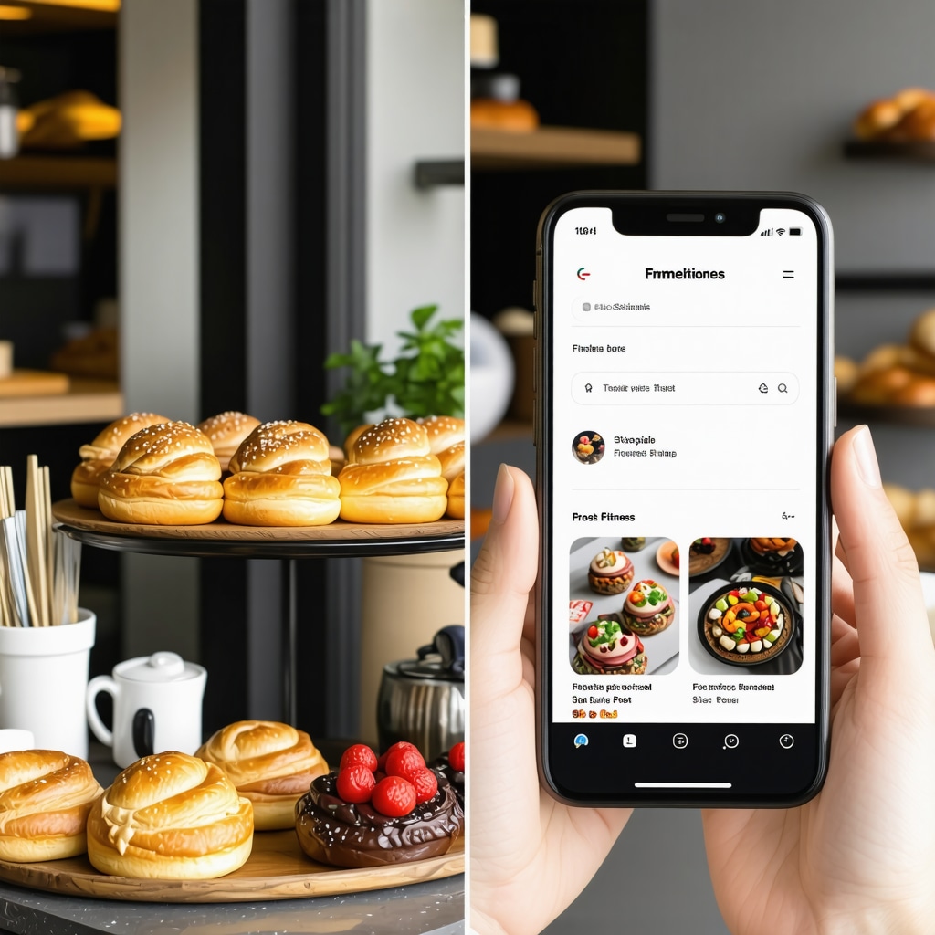 Collage of local bakery images and Google My Business posts on a smartphone screen demonstrating local SEO strategies