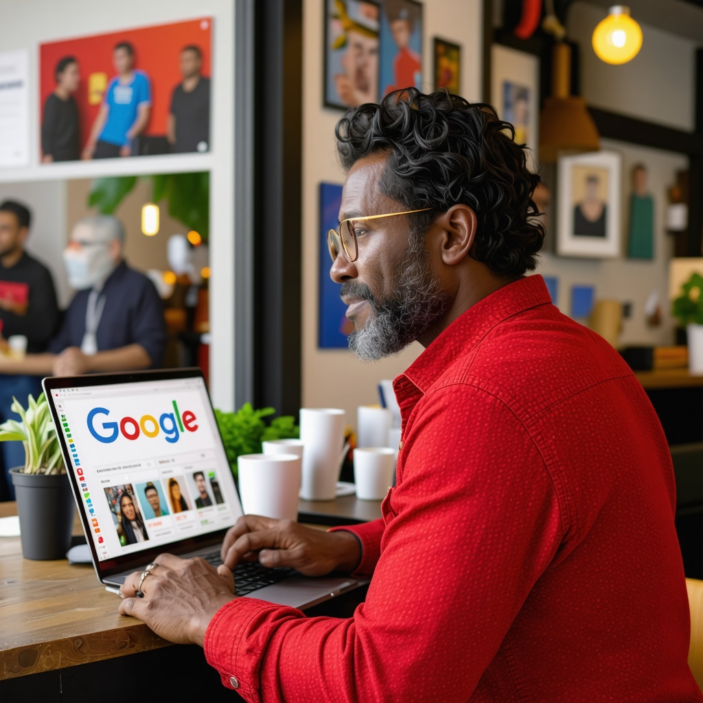 Business owner selecting photos for Google My Business optimization