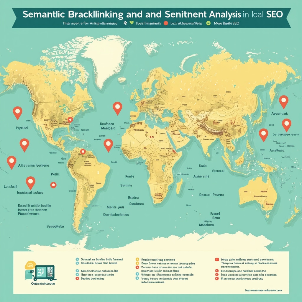 Infographic showing semantic backlinking and sentiment analysis concepts for local SEO