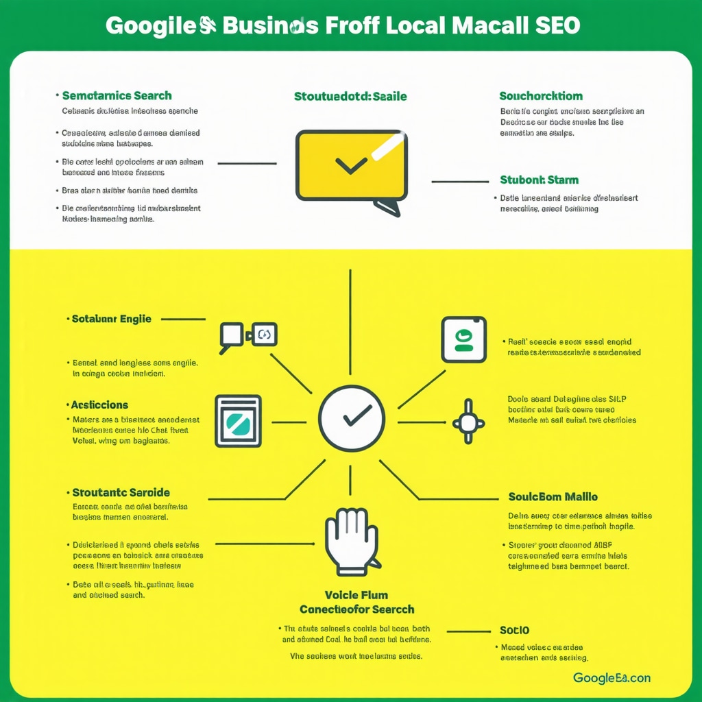 Infographic showing semantic search, NLP, and structured data working together to optimize Google Business Profile SEO