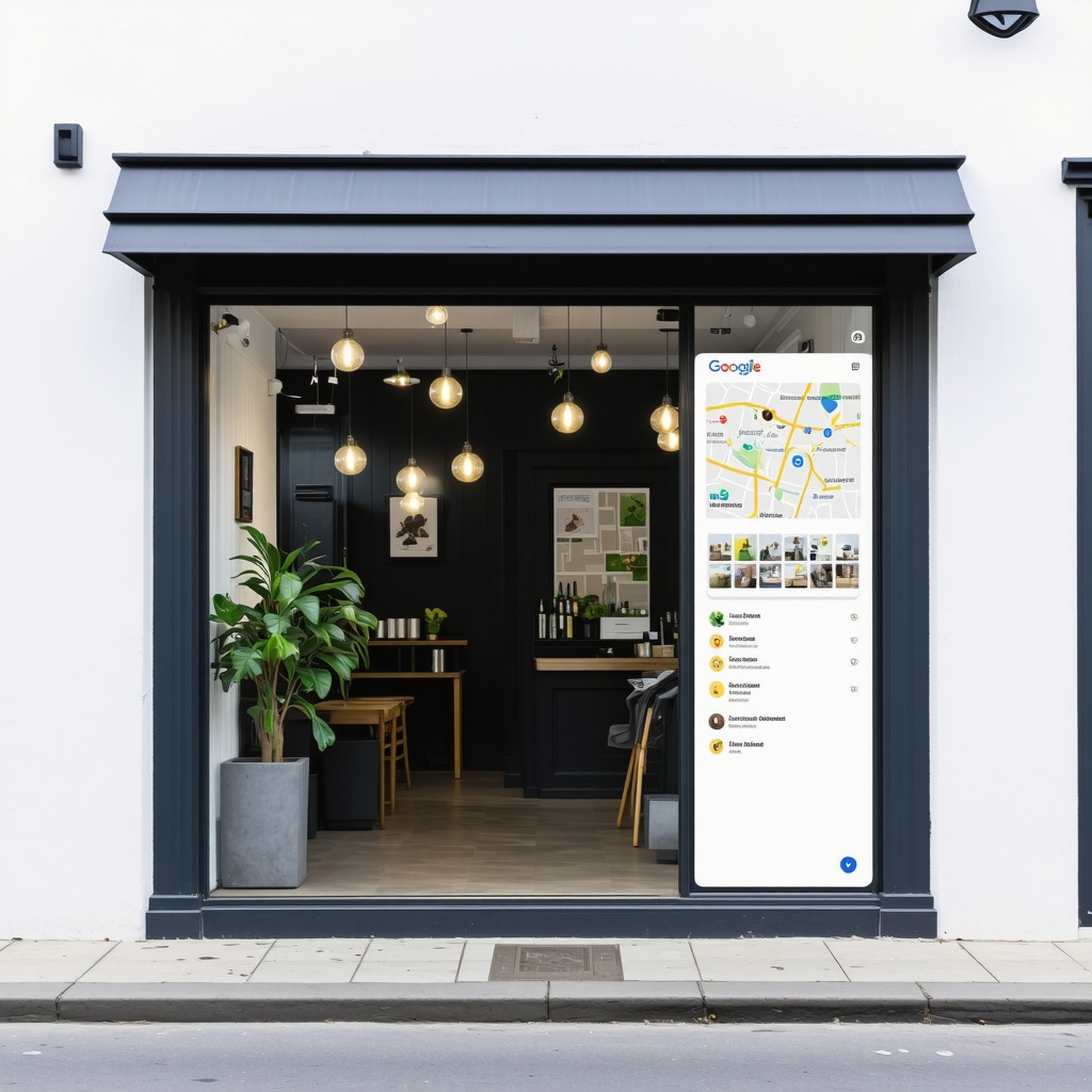Small business storefront with Google Maps ranking visuals and customer reviews