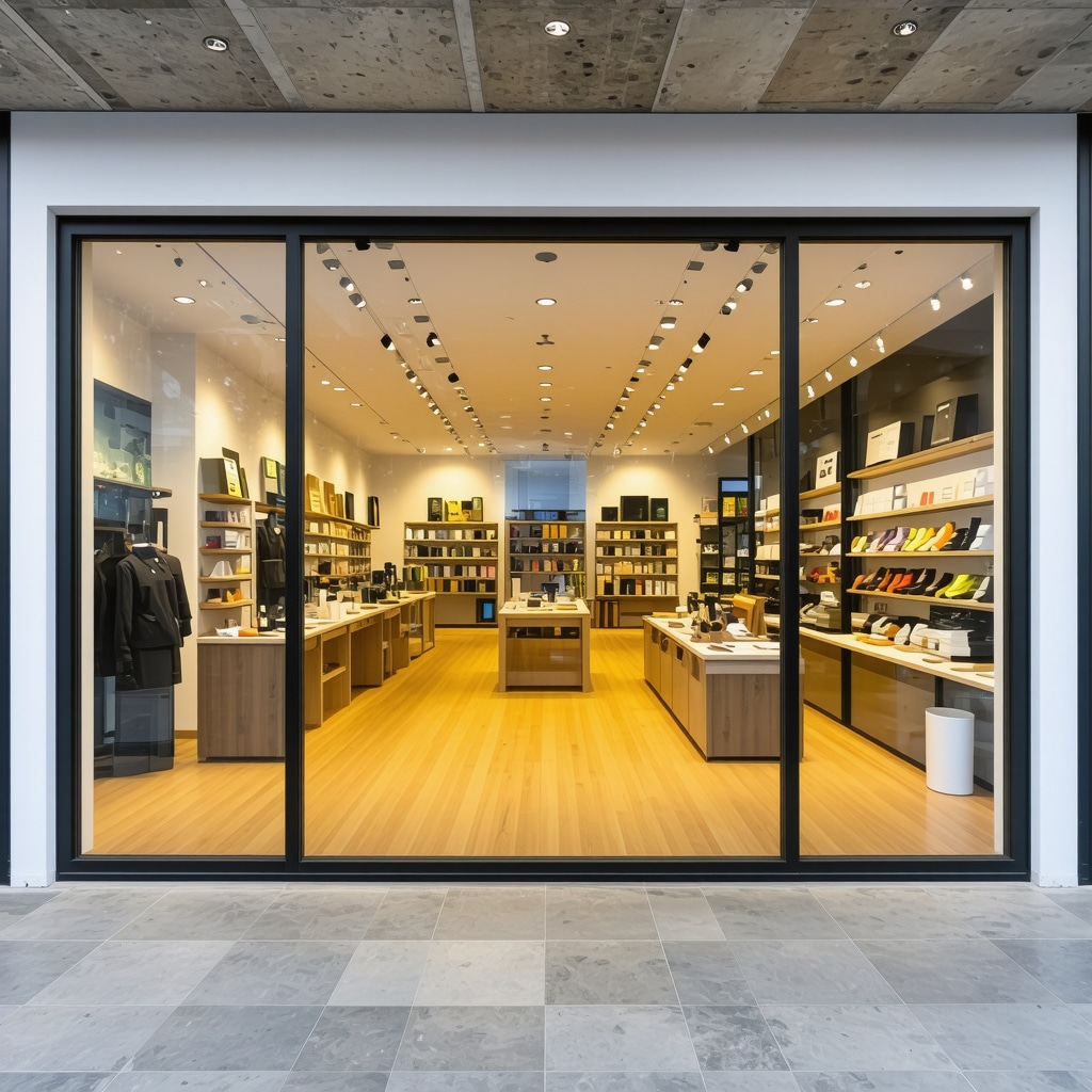 360-degree virtual tour camera capturing modern retail storefront interior and exterior