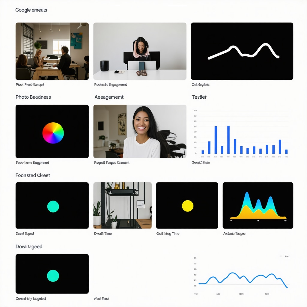 AI-powered dashboard showing detailed engagement analytics for Google My Business photos with heatmaps and geo-tag data