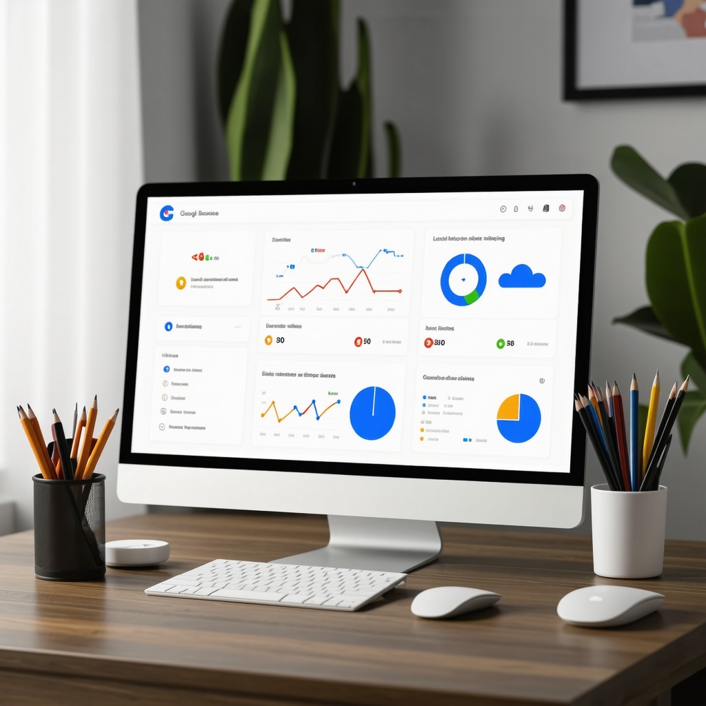 Digital marketing dashboard showing AI analytics and semantic SEO metrics for GMB posts