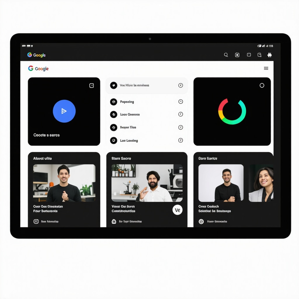 Digital dashboard showing AI analytics and user-generated content icons for GMB local SEO