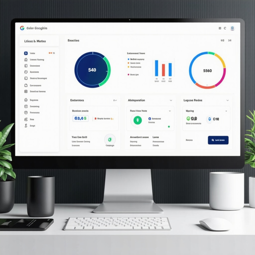 Digital dashboard showing AI analytics and voice search icons for Google Business Listing optimization