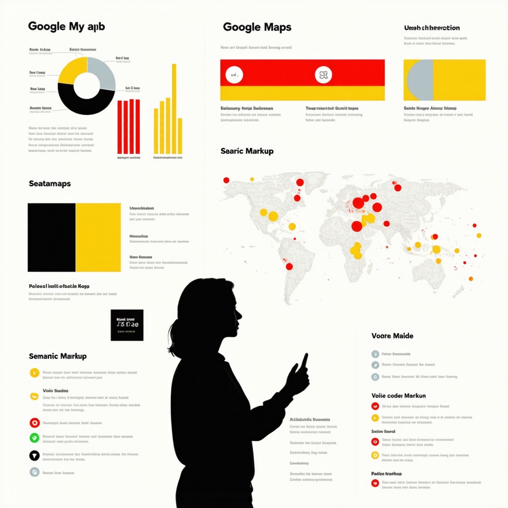 Infographic showing AI analytics, semantic markup, and voice search optimization for Google My Business profiles