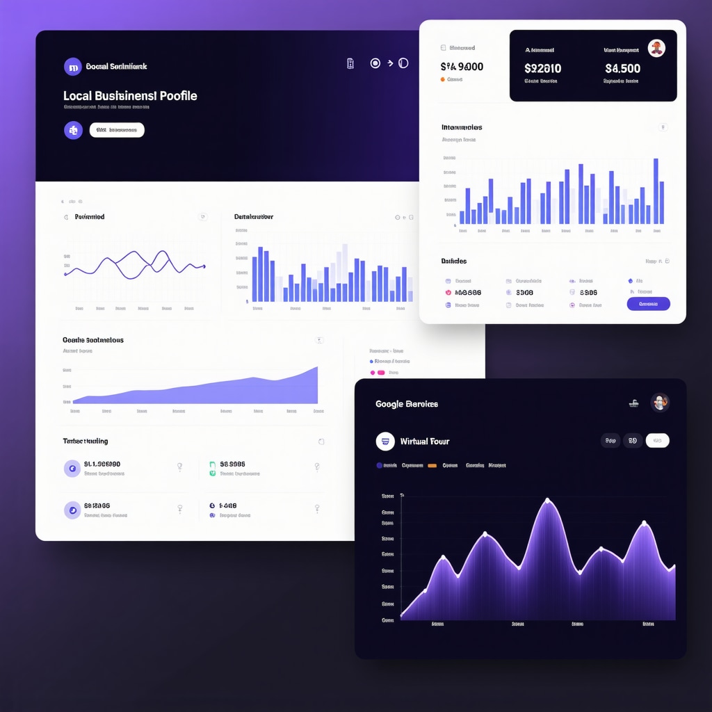 Dashboard displaying AI sentiment analysis, local SEO metrics, and interactive visual content previews for Google Business Profile optimization