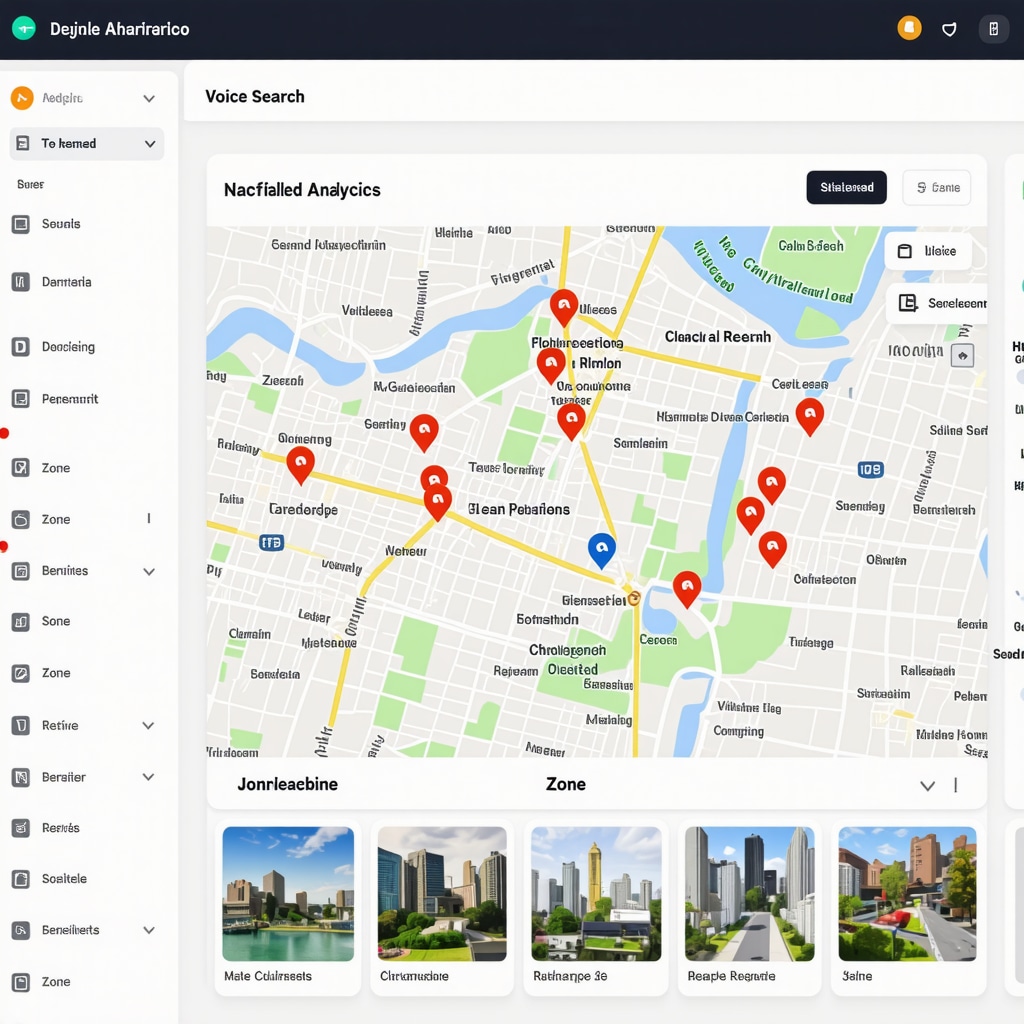Digital dashboard showing AI analytics, voice search, and hyperlocal maps for advanced GMB SEO