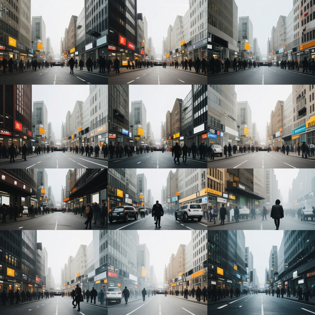 Illustration of AI analyzing business photos with metadata overlays for Google My Business optimization
